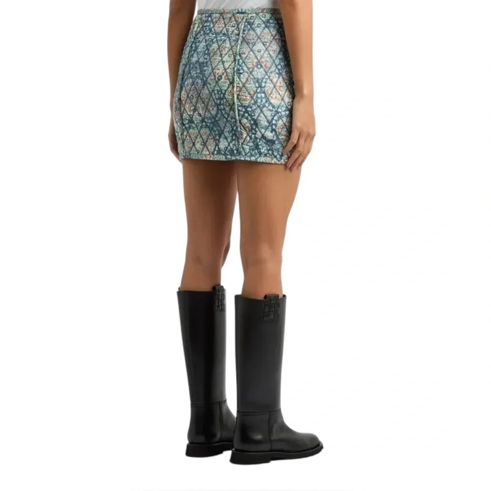 FREE PEOPLE Quilted Darla Floral‎ Print  Blue Mini Skirt Patch Pockets Boho XS